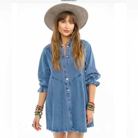 Three Bird Nest Tops - Three Bird Nest Denim Tunic Top Dress